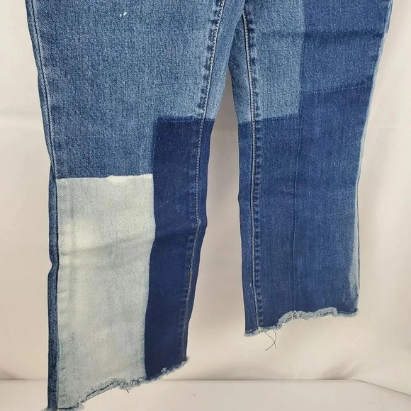 Women's UNIVERSAL THREAD Jeans Patchwork Straight Mid Rise SZ 6/28R Med Ligh Raw - Picture 3 of 12